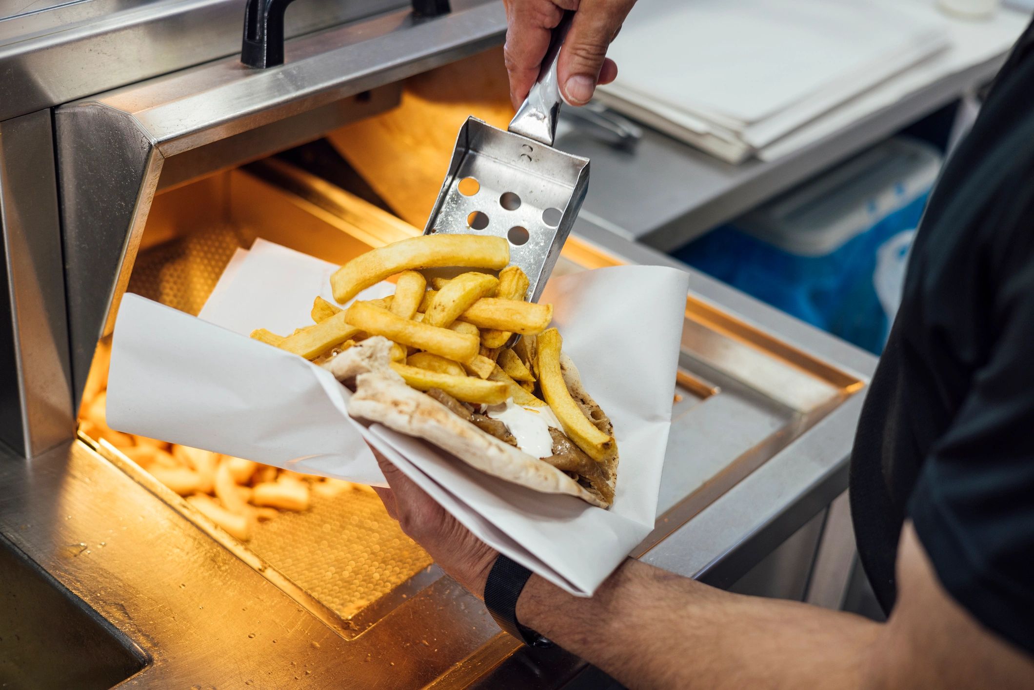 Fresh wrap being prepared in a kitchen