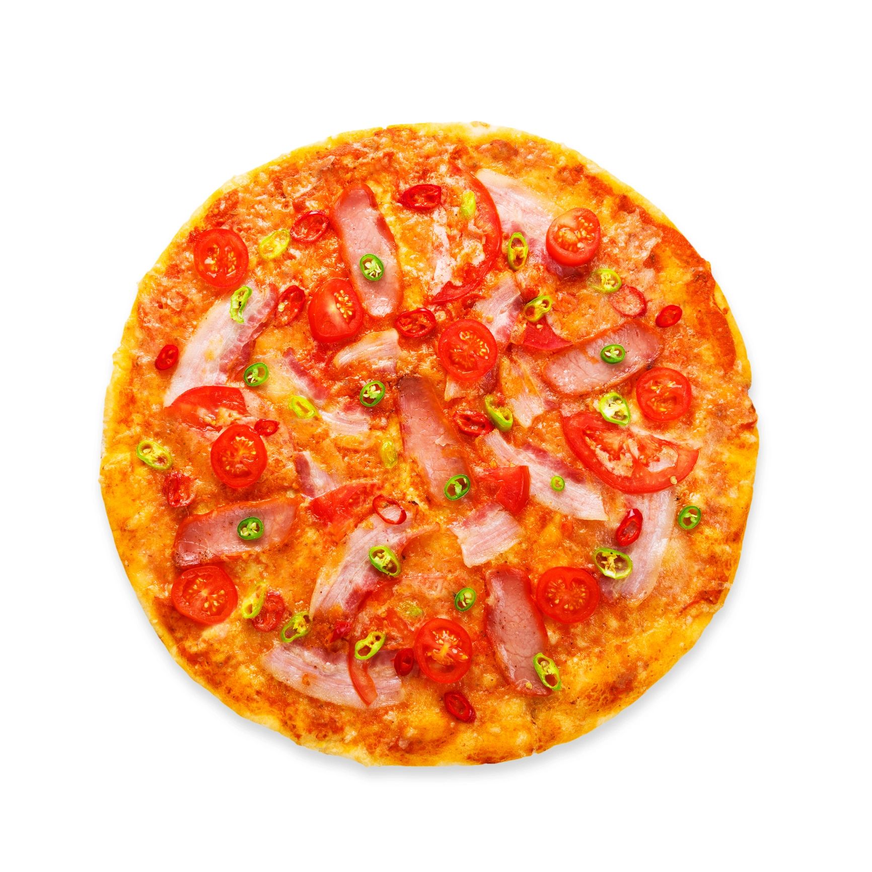 Spicy pizza with chili and tomatoes